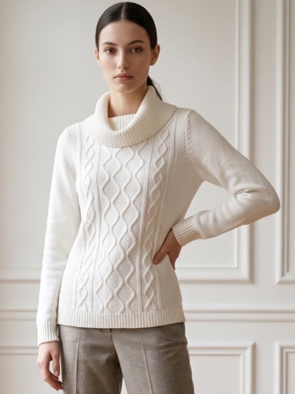 Banana Republic Cowl Neck Fisherman Cotton Wool Sweater Women Small Quiet Luxury